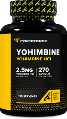 Primaforce Yohimbine HCl bottle close-up shows dosage and purity.