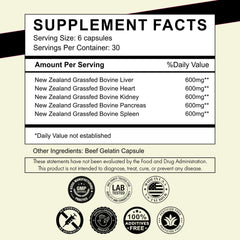 Primal Being Beef Organs Heart bottle highlights 600mg heart per serving for steady energy.
