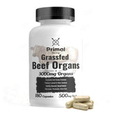 Primal Being Beef Organs Liver bottle shows 600mg liver per serving for daily vitality.