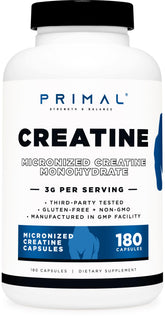 Primal Creatine Monohydrate bottle caps ready for daily preworkout fuel