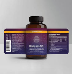 Close-up of Primal Mind Fuel capsules for steady focus and mental clarity.