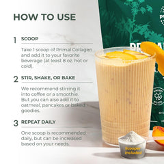 Primal Harvest collagen powder dissolves smoothly in water for quick daily use.