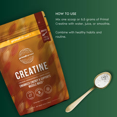 Primal Harvest Creatine powder in smoothie, supporting post-workout recovery and muscle growth.