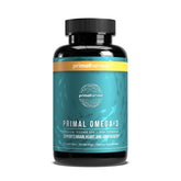 Primal Harvest Omega-3 softgel bottle showing high potency EPA/DHA for heart and brain support