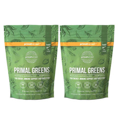 Primal Harvest Primal Greens powder tub label highlighting complete daily nutrition