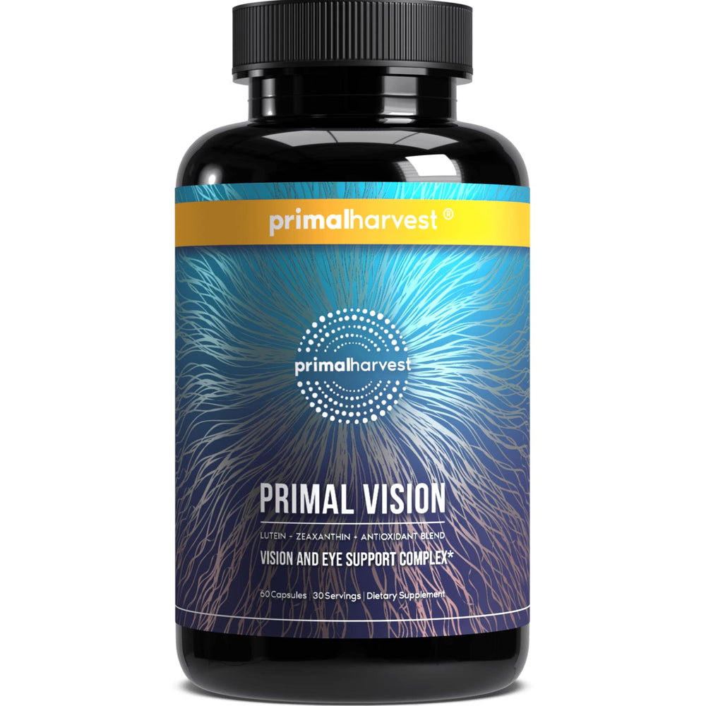 Primal Vision bottle front displays label for daily eye support