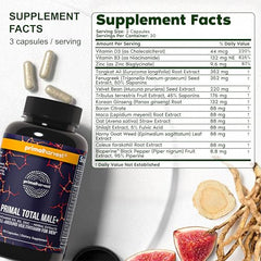 Primal Harvest Total Male+ bottle side shows the complete nutrient blend.