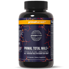 Primal Harvest Total Male+ pills count image shows 90 capsules for daily use.