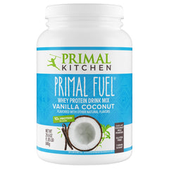 Primal Kitchen Primal Fuel Vanilla Coconut whey protein powder for shakes and smoothies.
