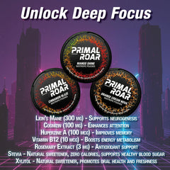 Primal Prelude Roar pouches in hand demonstrating discreet, mess-free use.