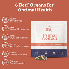 Primal Woman grass fed liver visual highlights nutrient rich organ source.
