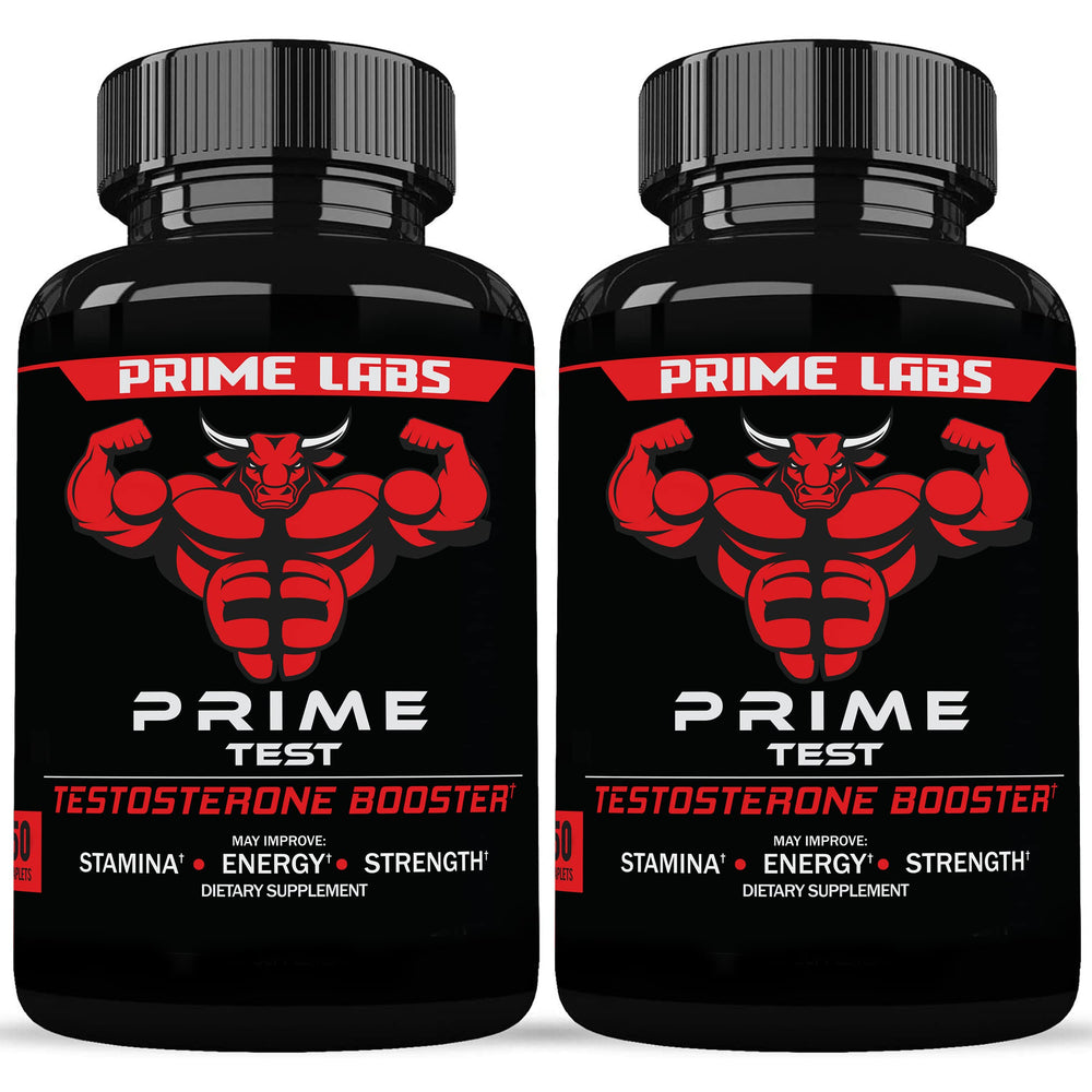 Prime Labs Prime Test bottle front view suggests daily testosterone support and focus.