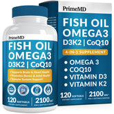 PrimeMD 4-in-1 lemon bottle front view, convenient daily omega-3 supplement.
