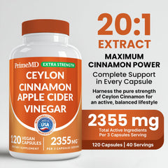 PrimeMD 5-in-1 Cinnamon capsules closeup highlighting easy daily intake.