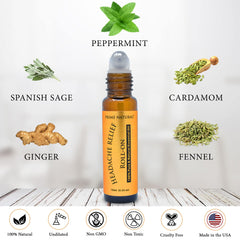 Prime Natural Headache Relief roll-on applied to temples for calming aromatherapy.