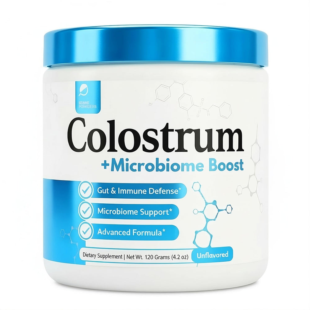 Prime Powders Colostrum Powder bottle front showing gut-support blend
