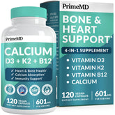 PrimeMD 4-in-1 calcium bottle packaging highlighting daily bone health support.