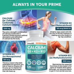 PrimeMD calcium tablets close-up showing 1200 mg per serving.