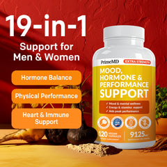 PrimeMD maca capsules being poured for on-the-go energy support.