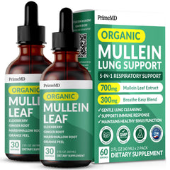 PrimeMD Mullein Drops bottle for daily lungs wellness routine.