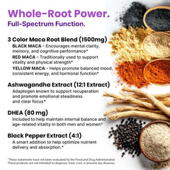 PrimMD maca-ashwagandha-dhea formula ingredients label highlighting high-quality ingredients.