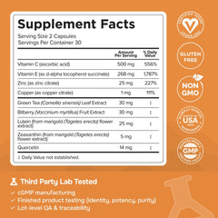 Label detail of Macutene Protect with vegan, gluten-free, non-GMO claims visible