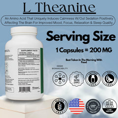 PRISTINE'S L-Theanine vegan, non-GMO certification on packaging.