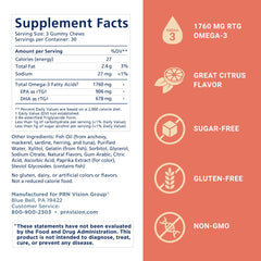 Close-up of PRN Omega-3 Gummy Chewables showing citrus flavor and soft texture