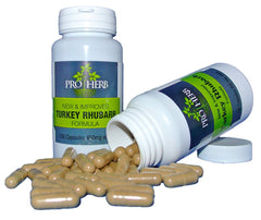 Pro Herb turkey rhubarb capsules bottle for gentle colon support.