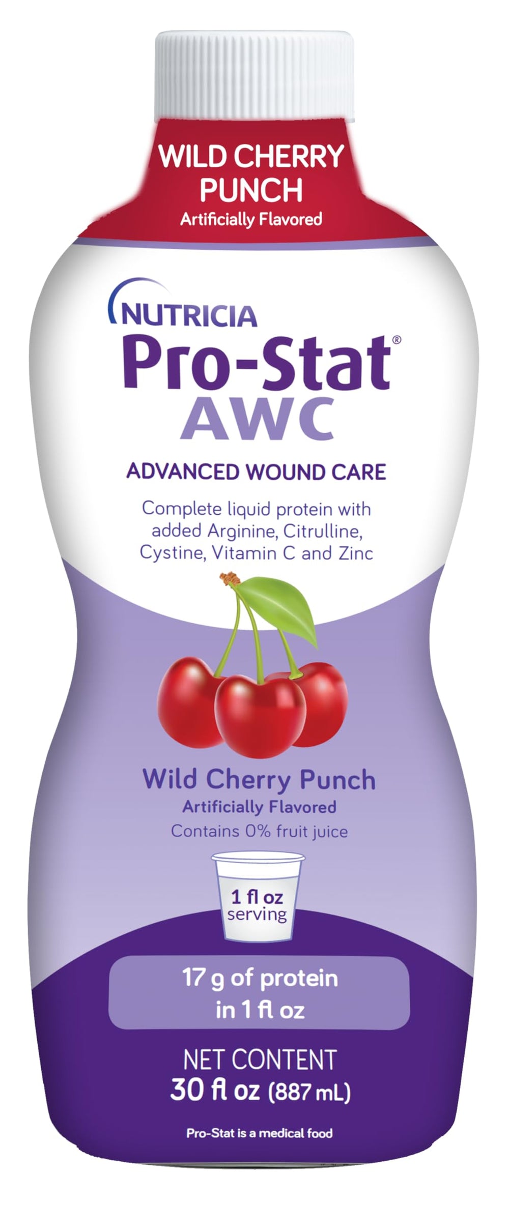 Pro-Stat AWC Wild Cherry Punch bottle, convenient wound care nutrition