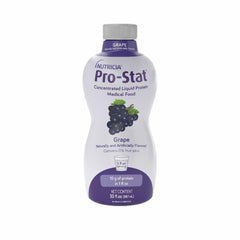Pro-Stat bottle shows grape flavor for easy protein intake on the go.