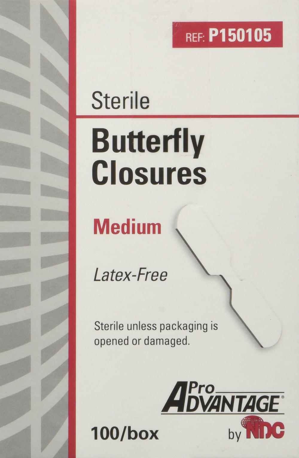 ProAdvantage sterile butterfly closure bandage, medium size, latex-free for comfortable wound care.