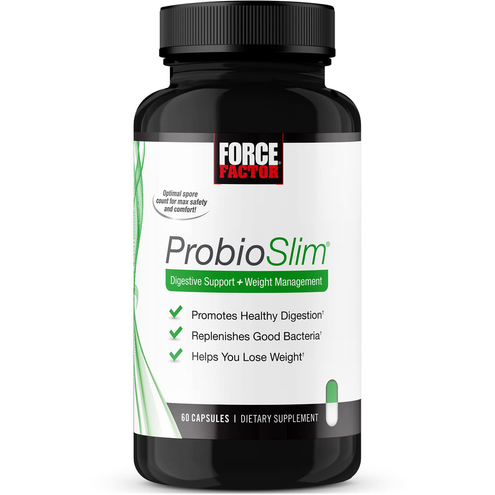 ProbioSlim bottle front with label highlighting probiotic digestion support