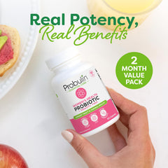 Probulin shelf-stable capsules shown in a compact bottle for travel-friendly use.