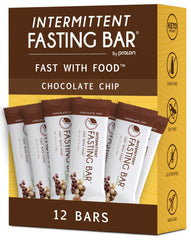Prolon Chocolate Chip Bar on wood surface, a convenient fasting snack that helps curb cravings