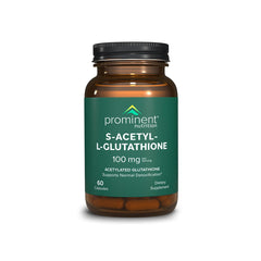 Prominent Nutrition S-Acetyl L-Glutathione bottle highlights antioxidant support.