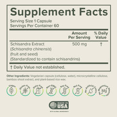 Prominent Nutrition Schisandra capsules closeup highlights pure berry extract.