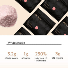 Promix Nutrition Pre-Workout Raspberry Lemon label closeup with ingredients.