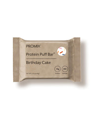ProMix Nutrition Protein Puff Bars Birthday Cake bar close-up, marshmallow texture with crisp crunch