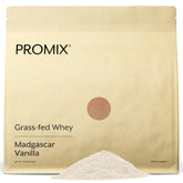 Promix Nutrition Whey Vanilla packaging highlights clean ingredients for gluten-free and keto-friendly diets.