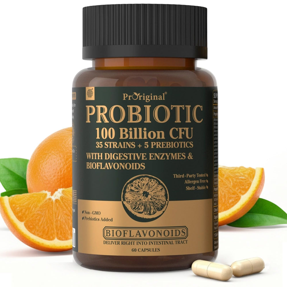 Proriginal Probiotics bottle showing 100B CFU for daily gut balance
