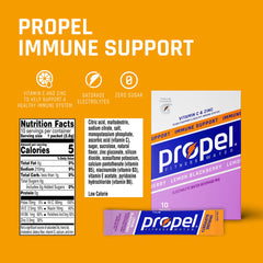 Propel Immune Support Powder Lemon Blackberry being poured into a glass for hydration.
