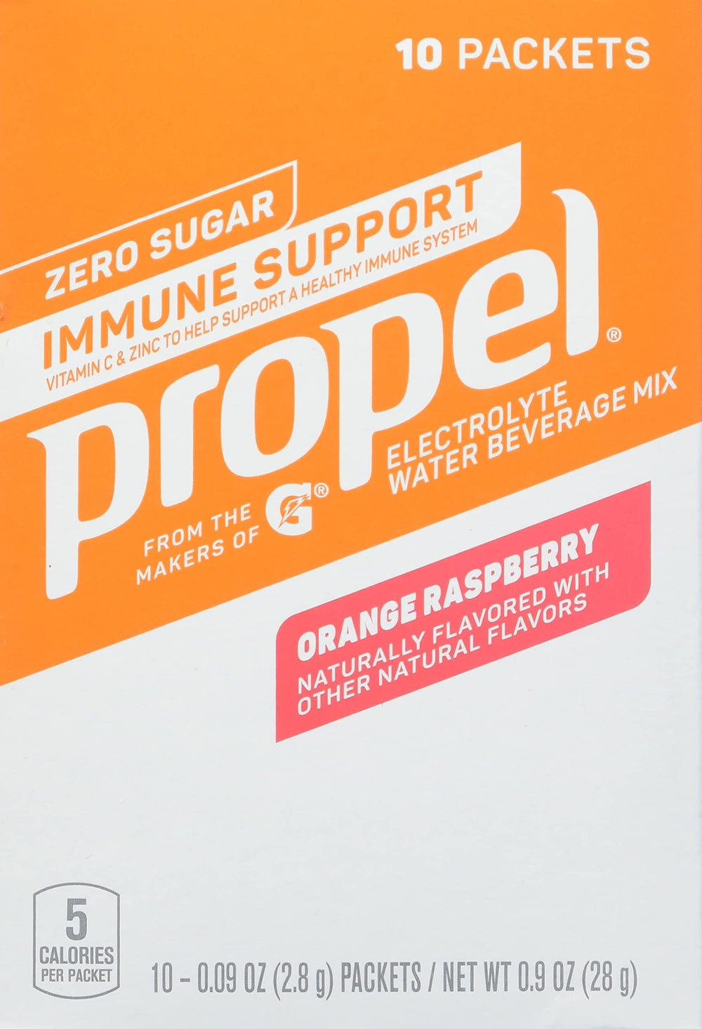 Propel Immune Support Powder bottle with orange raspberry flavor for daily wellness