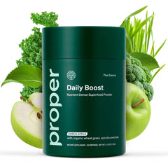 Proper Greens Daily Boost apple-flavored bottle for daily nourishment.