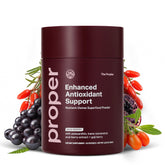 Proper The Purples bottle pour highlights antioxidant-rich powder for daily use.