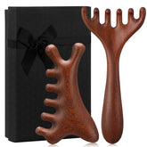 Prosuites wooden scalp massage tool front view with smooth sandalwood finish for gentle relaxation.