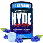 PROSUPPS Mr. Hyde Blue Razz tub signals a high-energy pre-workout option for intense training.