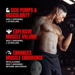 Scoop beside tub of PROSUPPS Mr. Hyde Max Pump in blue razz flavor showing serving size