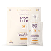 ProT Gold orange creme liquid collagen bottle highlighting rapid absorption for post-workout support.