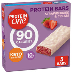 Protein One Strawberries and Cream bar pack, quick high-protein snack.